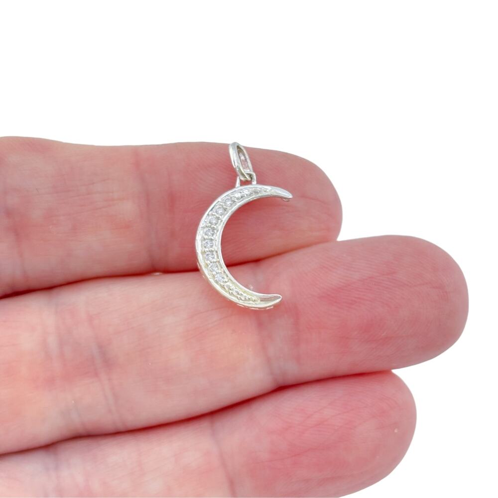 Vintage Sterling Silver 925 Cubic Zirconia Crescent Moon Pendant
